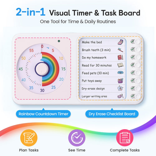 2 - in - 1 Visual Timer & Routine Board for Focus and Daily Tasks - Nikafly