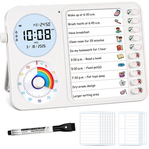 3 - in - 1 Visual Timer, Timer + Clock + Chore Board, ADHD tools - Nikafly