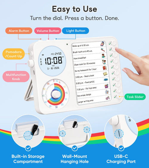 3 - in - 1 Visual Timer, Timer + Clock + Chore Board, ADHD tools - Nikafly